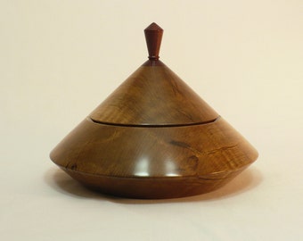 Turned Wooden Bowl Lidded Bowl Spalted Curly Maple and Bubinga