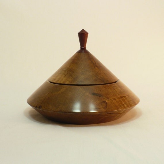 Turned Wooden Bowl Lidded Bowl Spalted Curly Maple and Bubinga