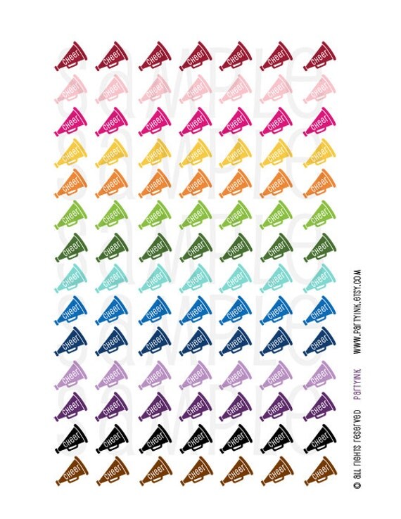 Printable Planner Stickers Rainbow Cheer Megaphone Stickers