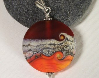 Orange, Matt, Glass Bead Pendant, Lampwork Jewelry, Lampwork bead, Glass Medallion, Sterling Silver, SRA, Handmade by Marianne Degener