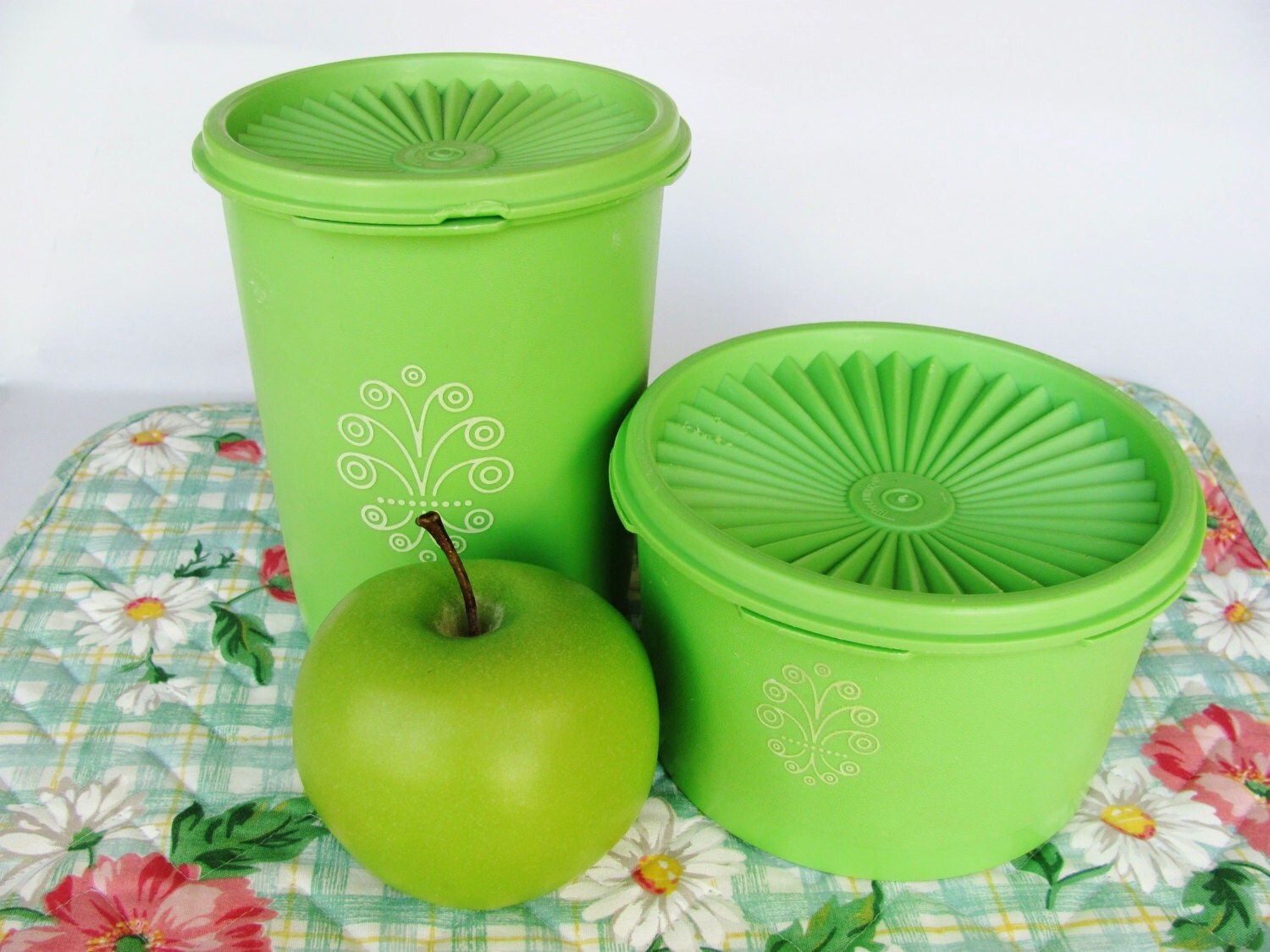 Tupperware Canisters Apple Green Partial Set of Two