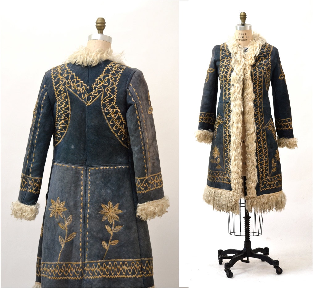 Vintage Embroidered Shearling Afghan Jacket Coat XS Small//