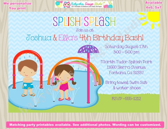 Splash party invitation splish splash invitation splash pad