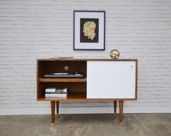 Whitewater Record Cabinet with Pull-out Shelf - Solid Cherry - Teak / White Finish