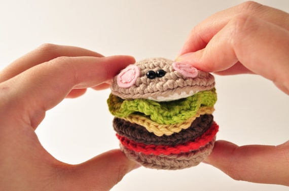 Crochet Hamburger Pattern Amigurumi Pattern by ThePudgyRabbit