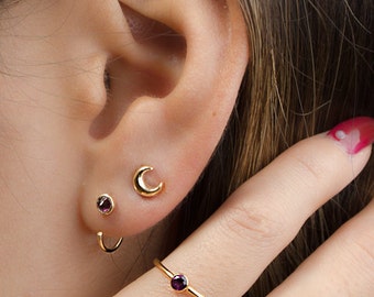 Tiny Purple Garnet Hug Hoops, Sterling Silver, Gold Plated, Gemstone Hug Earrings, Open Hoop, Minimalist Lunaijewelry Gift for Her EAR030PGR