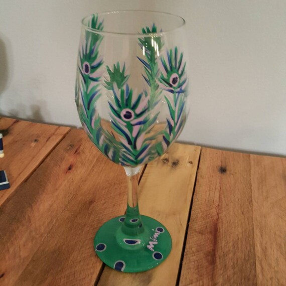 Peacock Feather Wine Glass