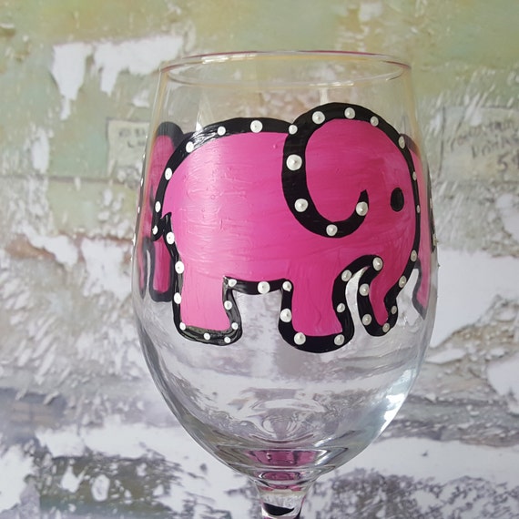 Pink Elephant Painted Wine glass