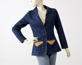 vintage 70s denim blazer, Gotcha Covered Up jacket with jute detail