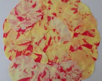 5 Inch Precut Fabric Circles, YELLOW & RED, 34 Hand Dyed Die-Cut Circles, 100% Cotton, Pre-Shrunk, Colorfast