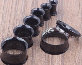 1pcs Stainless Steel Black, Gold, Stainless, Rainbow Anodized Double Flared Internally Threaded Screw Fit Flesh Tunnel Ear Plug