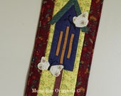 Art Quilt ~ Butterfly House Wall Hanging ~ 9" x 22" with Butterfly Hanger ~ Cranberry, Blue, Green and ~ Mothers Day, Birthday, Wedding gift