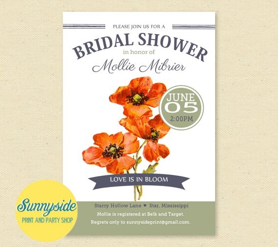 Poppies Bridal Shower Invitation, summer shower invite with poppy wildflowers, Printable, Garden party Il_570xn