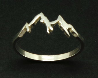 Sterling Silver Mountain Range Ring - Mountain Biking, Nature Motivation Jewelry, Mountain Climber Gift, Mountain Peak Ring Jewellery Summer