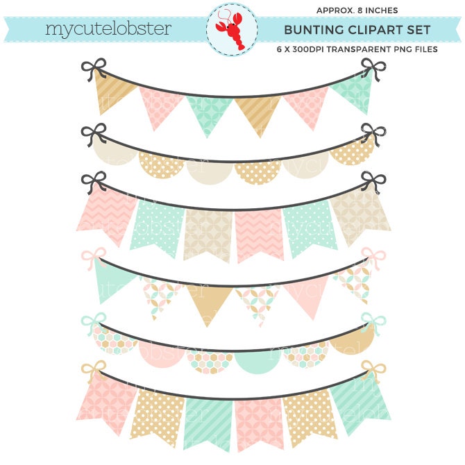 Bunting Clipart Set clip art set of gold mint & pink