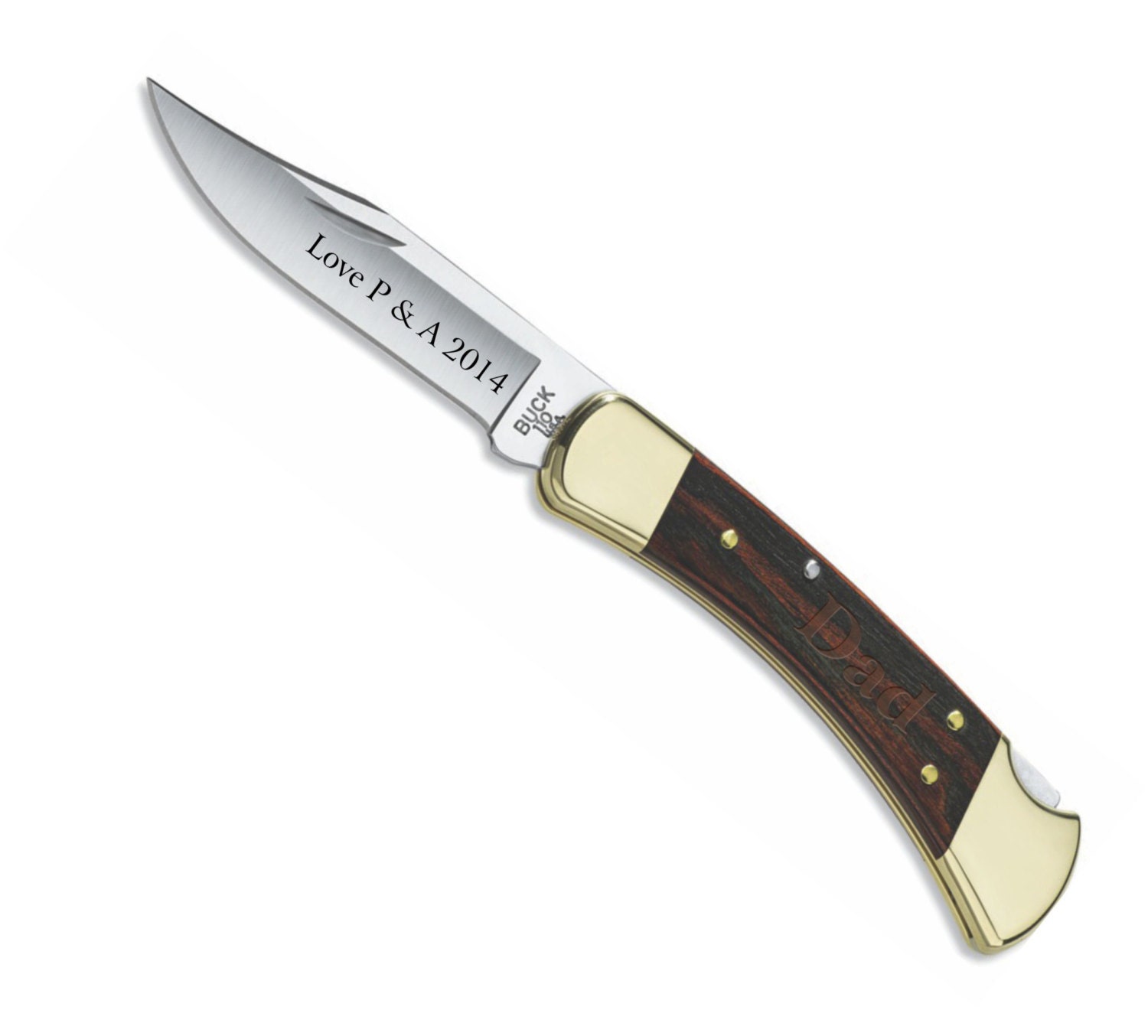 Engraved Buck Folding Hunter with Brass Bolsters & Sheath