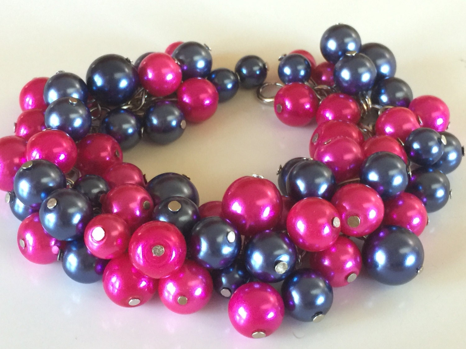 Fuchsia and navy blue chunky bracelet, great for your bridesmaids