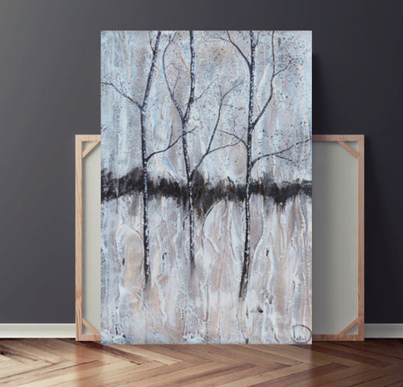 Textured Tree Painting Aspen Tree Birch Tree Black White