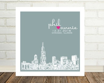 Wedding Print Personalized Art City Skyline Print Any City Available Worldwide Unique Wedding Gift Engagement Gift Valentines Day Gift