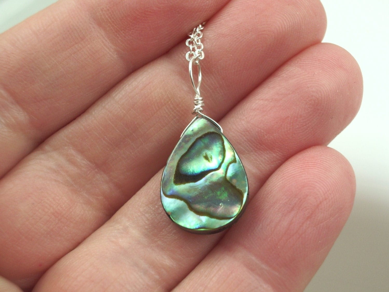 Abalone Necklace Paua Shell Pendant Abalone Jewelry Silver 4227