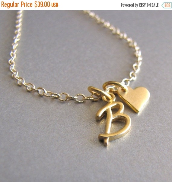 Gold Script Initial & Heart Charm Bracelet by