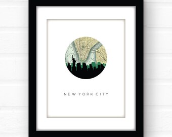 New York skyline art | New York City map art | New York skyline print | New York map | New York print | Statue of Liberty art | NYC art