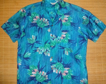 Mens Vintage 60s Lauhala Protea Floral Hawaiian Aloha Shirt - XL - The Hana Shirt Co