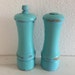Reserved For Kristi. Wood Pepper Mill And Salt Shaker - Shabby Cottage Beach Decor - Turquoise Aqua - Coastal - Wooden - Turquoise Kitchen -