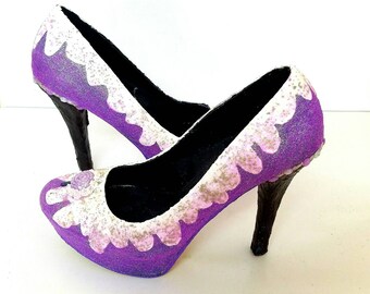 Wedding shoes, Wedding cake, Purple heels, glitter shoes, dessert shoes, ice cream heels, Purple wedding, glitter heels
