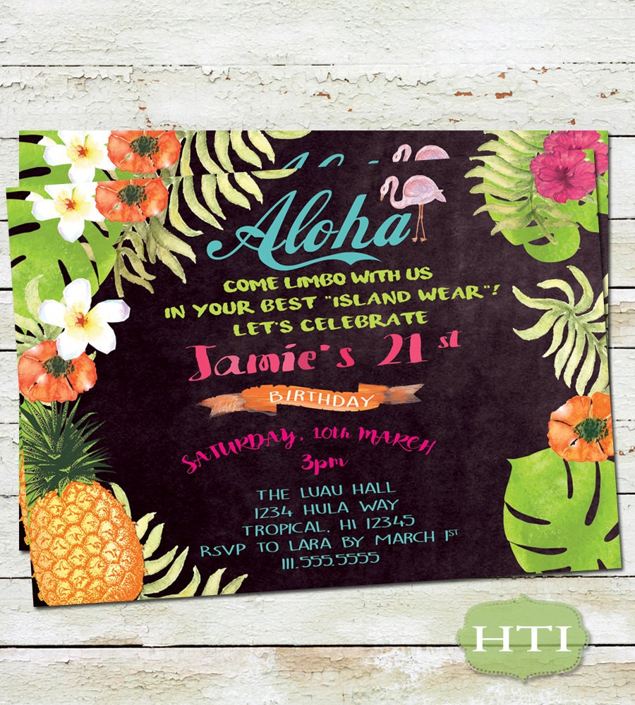  Luau Invitation Luau Birthday Invitation Chalkboard Aloha