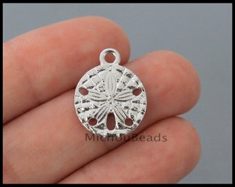 5 Silver SAND Dollar Charm Pendants - 19mm Vacation Ocean Beach Starfish Sand Dollar Charm Dangles - Instant Ship - USA - 6385