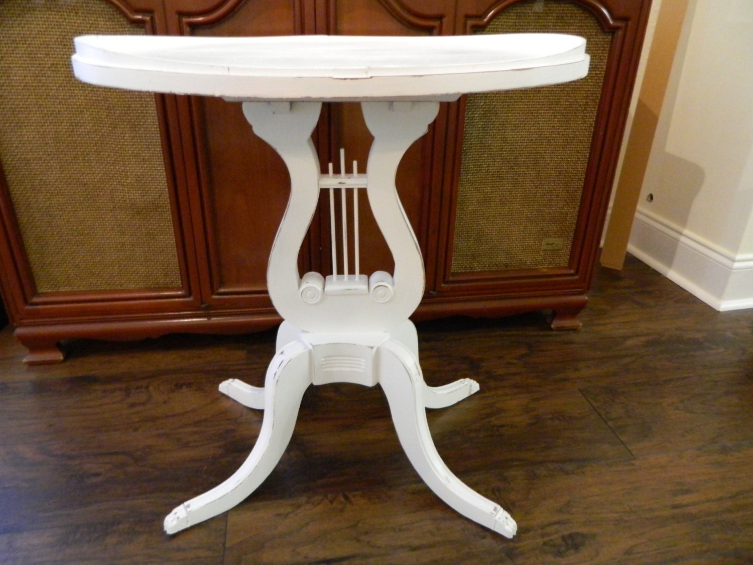 Vintage Wood Harp Table Lyre Side Table 1940s Accent Table