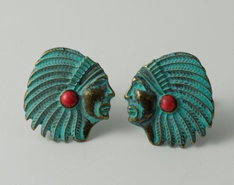 Turquoise-Colored Native American Indian Chief Cufflinks