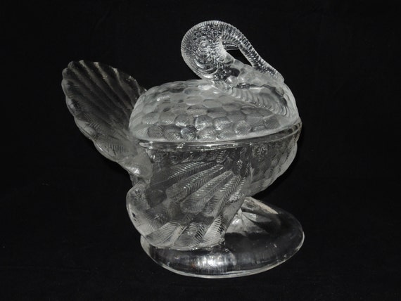 Vintage L.E. Smith Clear Glass Turkey Cranberry Server Soup