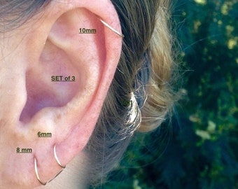 Silver Cartilage Hoop Earrings - Tiny Sterling Silver Earrings - Endless Hex Helix Hoops - Cartilage Hoops - Small Silver 6mm 8mm 10mm Hoops