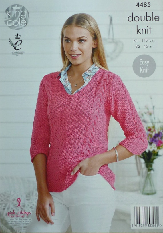 Womens Knitting Pattern K4485 Ladies Easy Knit 3/4 Sleeve
