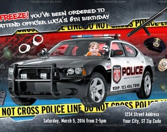 Personalize Police Officer Party Invitation, Police Birthday Invite - Drive Police Car