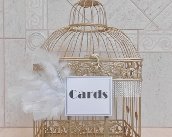 Vintage 1920's Style Wedding Birdcage Card Holder / Wedding Card Box / Wedding Decor / Great Gatsby Wedding / Champagne Gold Birdcage