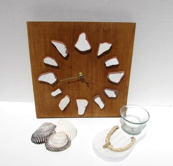 BEACH POTTERY CLOCK Wooden Square Pine Clock Handmade Clock
