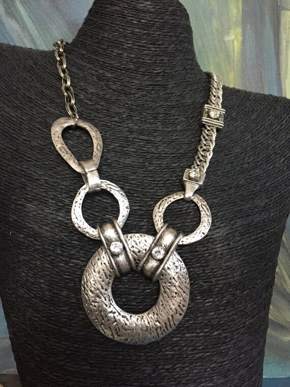 Jewelry hammered metal necklace silver jewelry link by BLLstudio