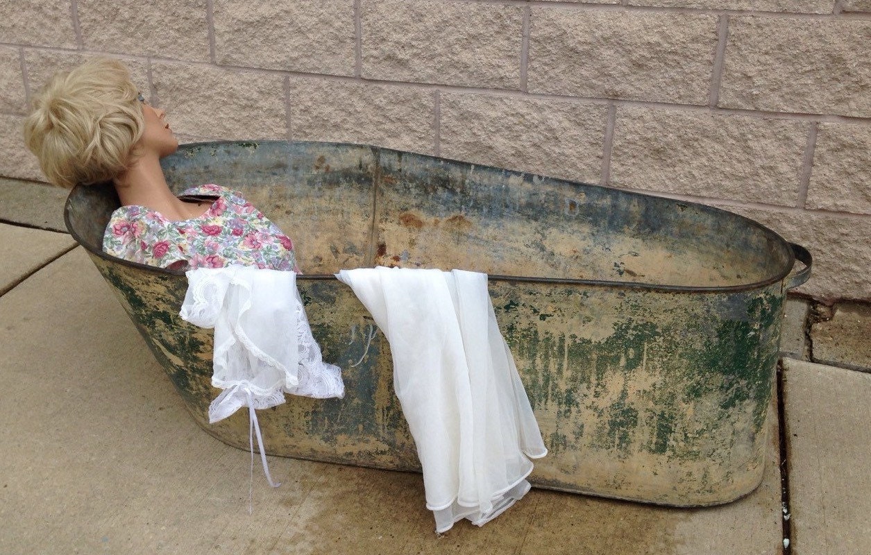 Vintage cowboy bathtub vintage metal bin by PrairieTreasure