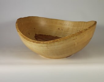 Perfect Christmas Present - Huge Handmade Wooden Bowl Crafted from Ash with a Natural Edge and Two-Tone Grain