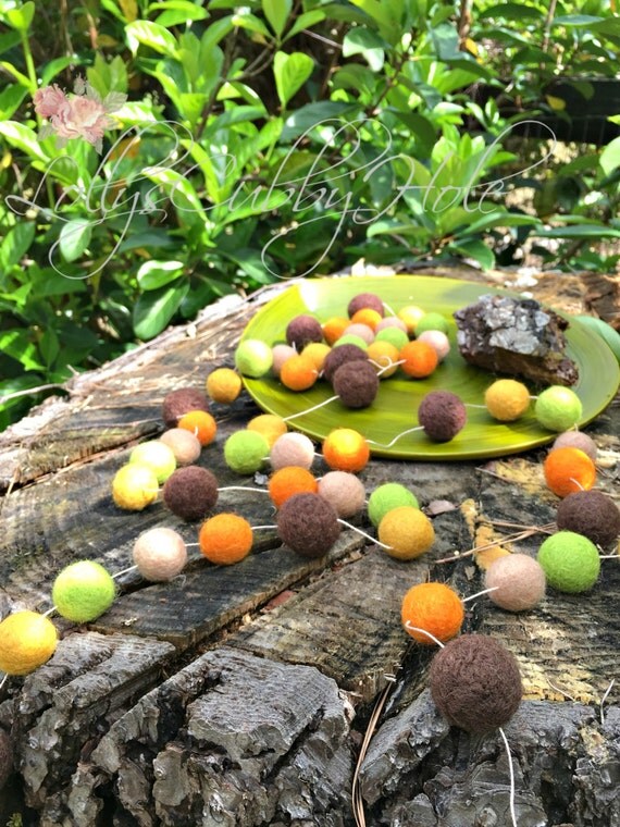 pom white christmas pom garland Brown Garland  Ball Felt  Orange Nutmeg Chocolate    Green Fall