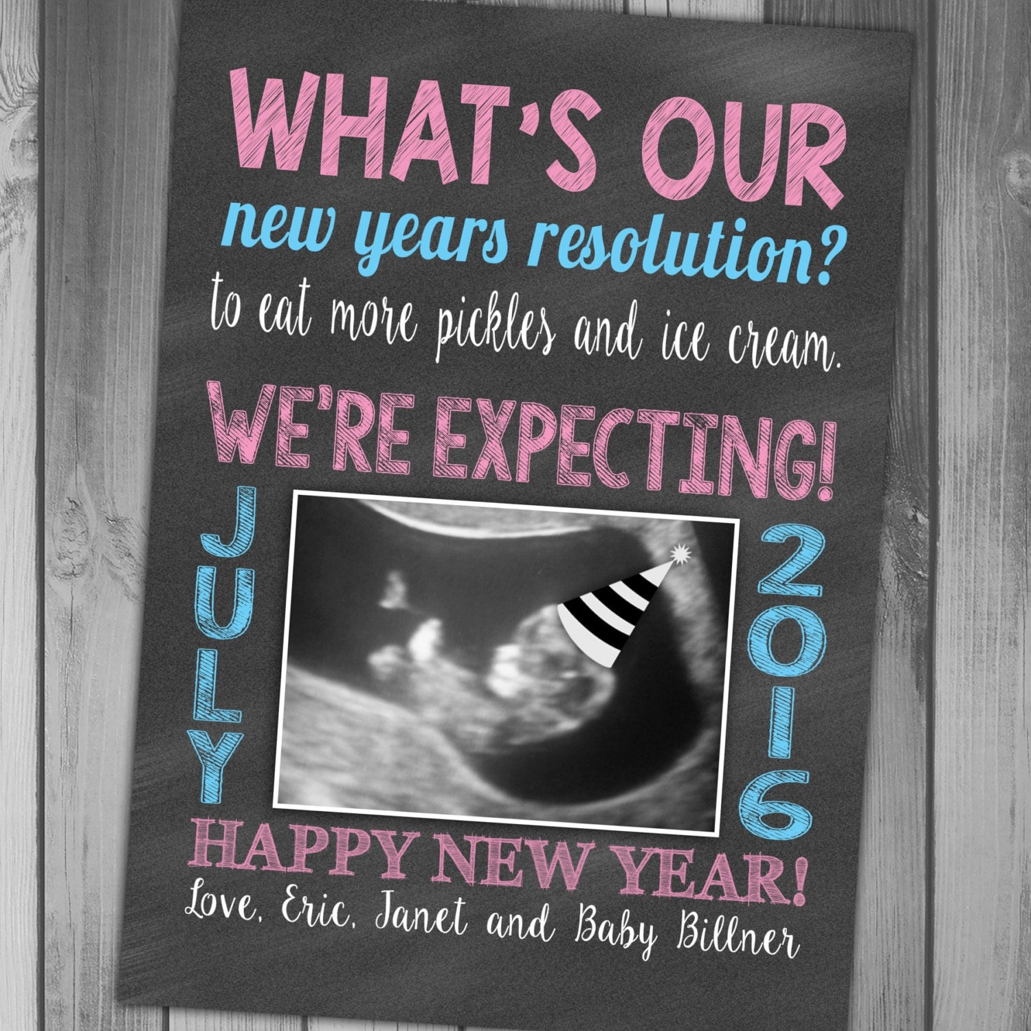 New Years Pregnancy Announcement Expecting by CLaceyDesign on Etsy