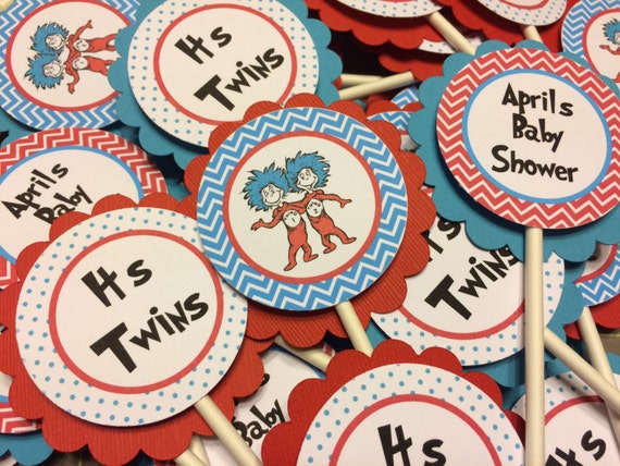 Thing 1 Thing 2 Twins Baby Shower Cupcake Toppers Set of 12