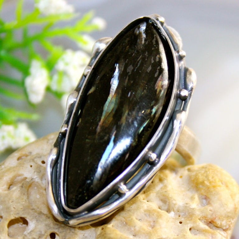 Nuummite Ring Sorcerers Stone Sterling Silver Ring