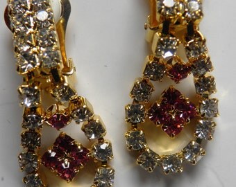 Dainty Rhinestone Drop Earrings, Bride,Pierced.