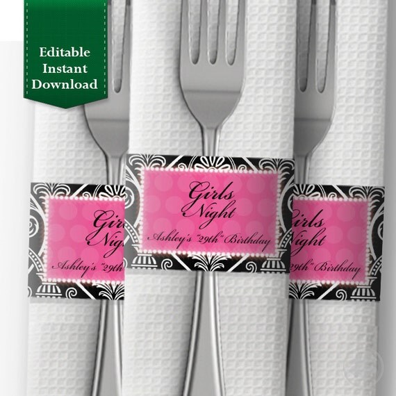 Girls Night, Bachelorette Party Decoration Napkin Wrapper Template