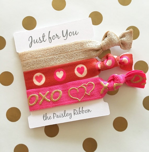 Items similar to Valentines day favor hair tie set, 3 hair ties on