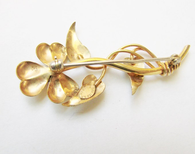 1940s Samsan Gold Filled Floral Brooch / Rose & Green Gold / Designer Signed / 1/20 GF 12KT Gold / Vintage Jewelry / Jewellery